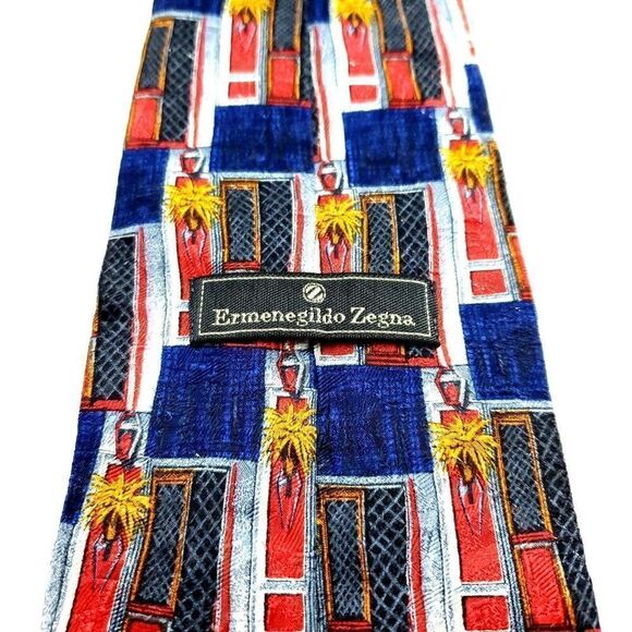 Ermenegildo Zegna Multi Colored Silk Tie Woven Wide Geometric Floral - Picture 4 of 6